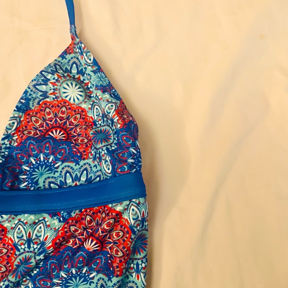 cute multicoloured blue and red full body swimsuit <3